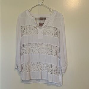 Chico's White Lace-Striped Tunic Top size 1 with tank included underneath